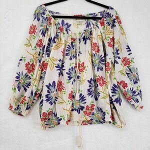 Ralph Lauren Denim & Supply Blouse Womens Large Boho Floral Tassel Peasant Top